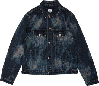 Spread-Collar Stonewashed Denim Jacket