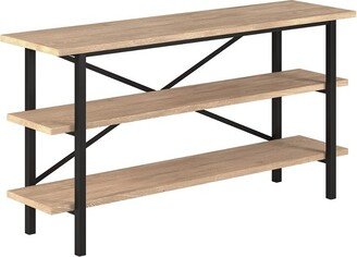 Henn& Hart Triple Shelf Metal X-Accent TV stand with White Oak Wood Shelves - Henn&Hart