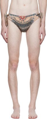 Beige Printed Swim Briefs