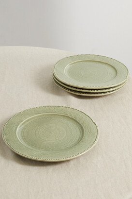 Soho Home - Hillcrest Set Of Four 28cm Glazed Stoneware Dinner Plates - Green