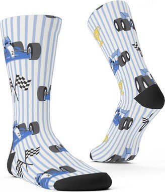 Socks: Race Cars Checked Flags Custom Socks, Blue