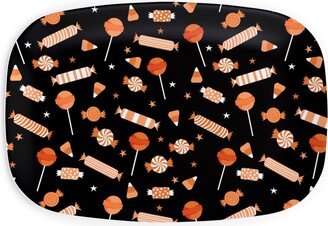 Serving Platters: Halloween Candy - Orange And Black Serving Platter, Black