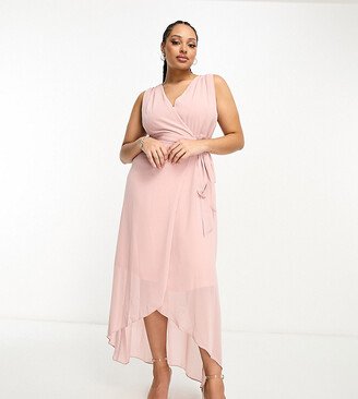 TFNC Plus Bridesmaid chiffon wrap maxi dress in mauve