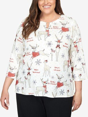 Plus Size Classics Oh Deer Split Neck Top