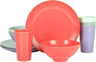 Home Zelly 12 Piece Round Melamine Dinnerware Set in Assorted Colors
