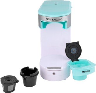 Nostalgia Mymini 14 ounces Single Serve Coffee Maker, Brews K-Cup Other Pods, Tea, Hot Chocolate, Hot Cider, Lattes, Reusable Filter Basket Included