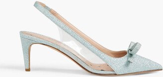 Sandie bow-embellished glittered woven and PVC slingback pumps