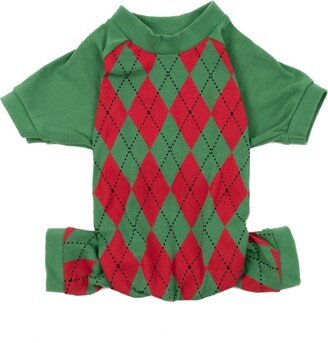 Leveret Dog Cotton Pajama Argyle Red and Green - Red Green