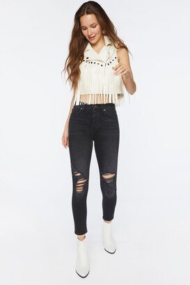 Long Distressed High-Rise Jeans