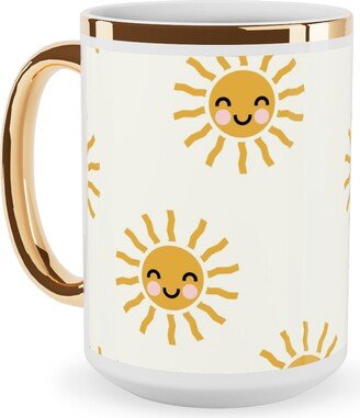 Mugs: Cute Sunshine - Yellow Ceramic Mug, Gold Handle, 15Oz, Yellow