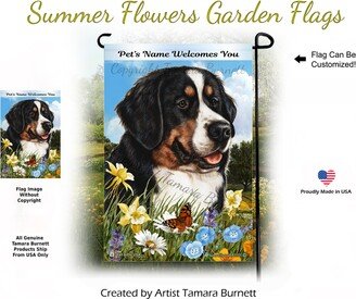 Bernese Mountain Dog Summer Flowers | Can Personalize With Pets Name Garden Flag