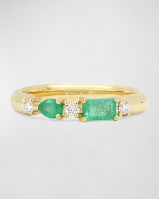 Stevie Wren Pear & Emerald 14K Band Ring with Diamonds