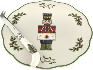 Christmas Tree Nutcracker Cheese Plate With Knife - Plate: 9 in/Knife: 8.75 in