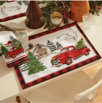 Vintage Christmas Tree Farm Holiday Placemat, Set of 4 - Red/Green - 13x19