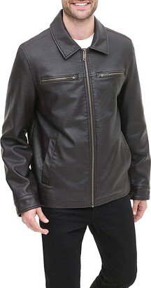 James Faux Leather Jacket (Dark Brown W. Chest Zip) Men's Jacket