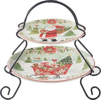 Joy of Christmas 2-Tier Server,7 & 9 Plates & Metal Stand, Multicolor