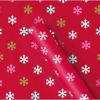 90 sq ft Colorful Foil Snowflakes Christmas Gift Wrap Red - Wondershop™