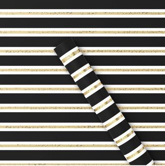 20 sq ft Bold Striped Christmas Gift Wrap Black/White/Gold - Wondershop™