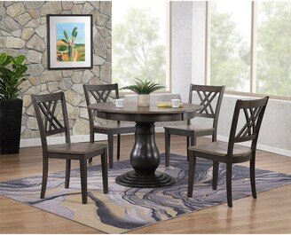 Iconic Furniture Company 45x45x63 Antiqued Grey Stone Black Stone Double X-Back 5-Piece Bella Dining Set