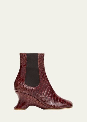 Lora Croco Wedge Chelsea Booties