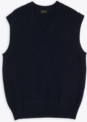 Gilet Scollo V Comfy Navy blue wool v-neck vest