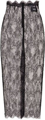 Semi-Sheer Lace Midi Skirt