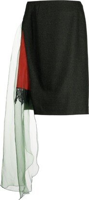 Draped-Panel Wool Pencil Skirt