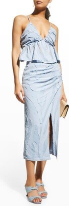 SIMKHAI Yuna Transparent Layered Midi Skirt w/ Slit