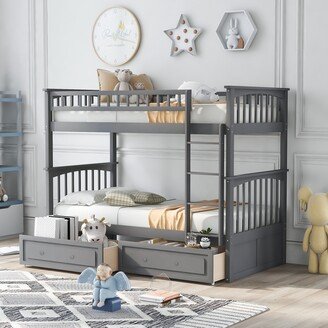 TOSWIN Twin over Twin Bunk Bed with Drawers