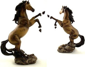 Wild Stallion Brown Horse Raring Back Figurine - 9 1/2