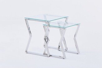 2 Pieces Stainless Steel Nesting Coffee Table Set for Living Room