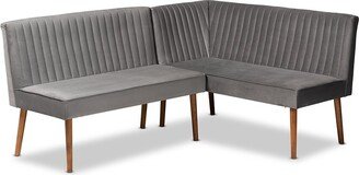Alvis Mid-Century Modern Velvet Upholstered 2Pc Dining Nook Banquette Set-AC
