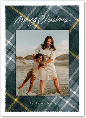 Holiday Cards: Plaid Photo Frame Holiday Card, Blue, 5X7, Christmas, Matte, Signature Smooth Cardstock, Square