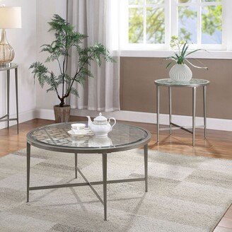 Fage Contemporary Silver 33-inch Glass Top 2-Piece Accent Table Set