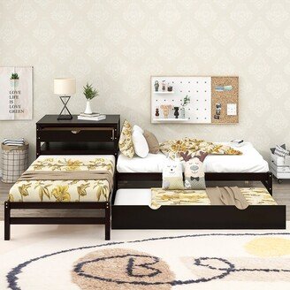 L-Shaped Full Size and Twin Size Platform Beds with Twin Size Trundle-AA