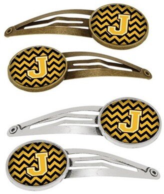 CJ1053-JHCS4 Letter J Chevron Black & Gold Barrettes Hair Clips, Set of 4