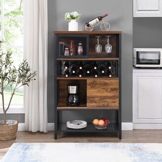 Aoolive Industrial Bar Cabinet with Wine Rack Kitchen Storage-Cabinet for Liquor and Glasses