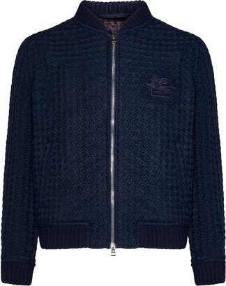 Logo-Embroidered Basket-Weave Bomber Jacket