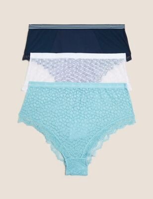 3pk Lace & Mesh High Waisted Brazilian Knickers