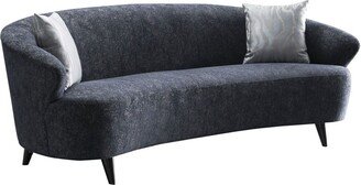 Textured Fabric Upholstered Sofa with Curved Back and Wooden Legs, Blue