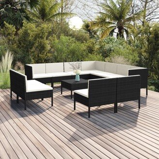 12 Piece Patio Lounge Set with Cushions Poly Rattan Black-AJ