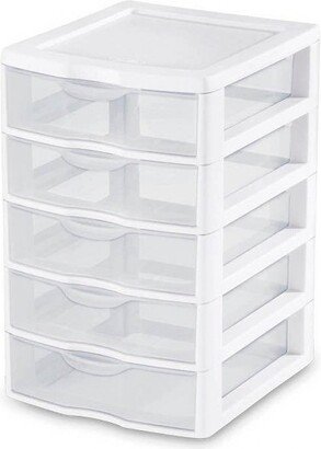 Small 5 Drawer Desktop Storage Unit, Tabletop Organizer for Desk, Countertop at Home, Office, Bathroom, White with Clear Drawers, 12-Pack