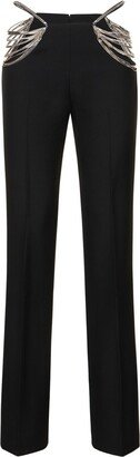 Straight wool pants w/ chain details