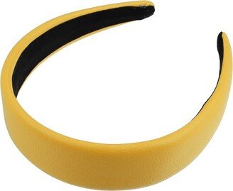 Unique Bargains Faux Leather Headband Hairband for Women Yellow 1.6 Inch Wide 1Pcs