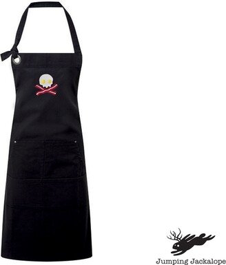 Bacon & Eggs Apron, Punk Rock Skull Breakfast Embroidered Premium Heavy Cotton Canvas Apron With Pocket