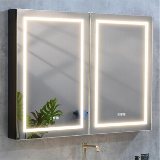 Vinura Bathroom Mirrors for Wall - 48 Anthracite Frameless Led Vanity Mirror - Antique Pecan - Large