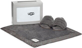 Fluff Yeah Genuine Shearling Slipper & Lovely Blanket Set