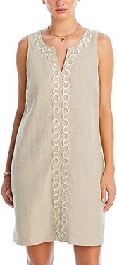 Geo Embroidered Linen Shift Dress