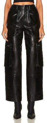 Leather Cargo Loose Straight Pant in Black