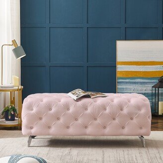 Button-Tufted Upholstered Velvet Bench